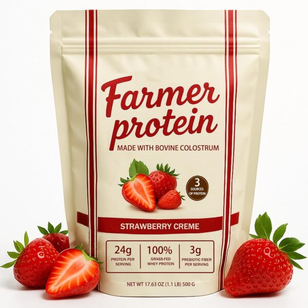 Ballerina Farm Protein Powder, Grass-Fed Whey Protein Powder with 24g Protein & 3g Prebiotic Fiber, Strawberry Cream, Immune & Gut Health Support, No Added Sugar, Non-GMO, 25 Servings, 1.1lb